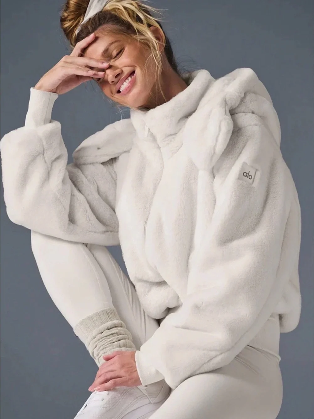 ALO Yoga Faux Fur Foxy Jacket in Ivory White